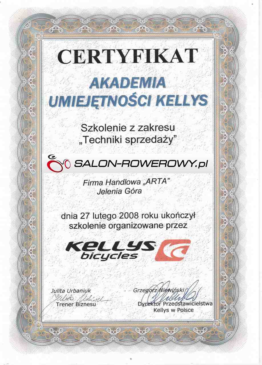 certyfikat sprzedaży Kellys